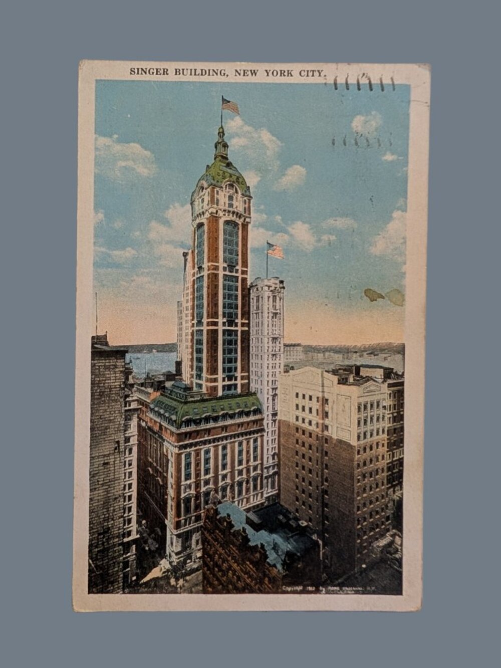 5/$25 Vintage 1924 Postmarked Singer Building New York City Postcard